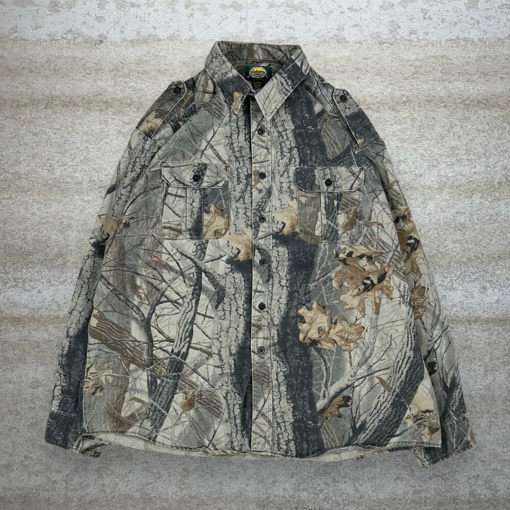 Vintage 90s Realtree Button Up Shirt Mens 2XL Hunting Camo Long Sleeve Woodland